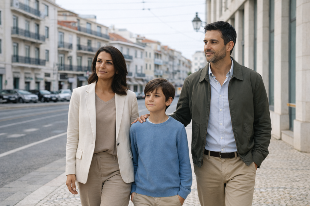 Reagrupamento familiar: o que muda em abril de 2026 família na rua portuguesa